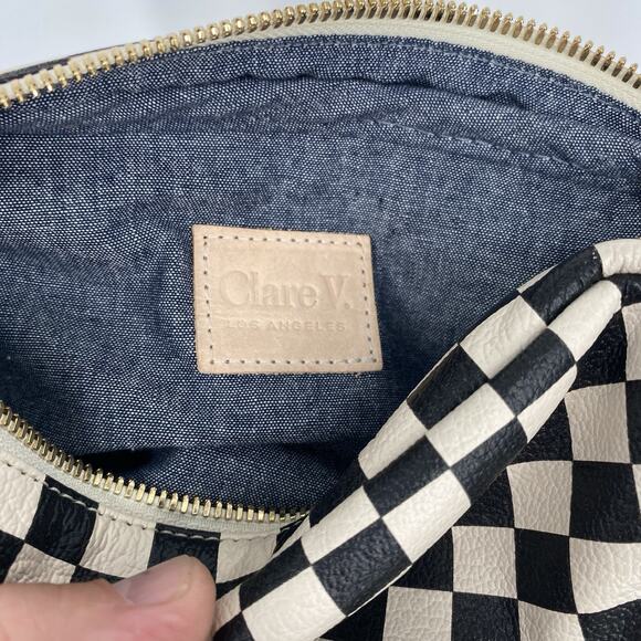 Clare V. Midi Sac Bag Checkered Crossbody Bag Purse Small Black and White - Picture 10 of 12